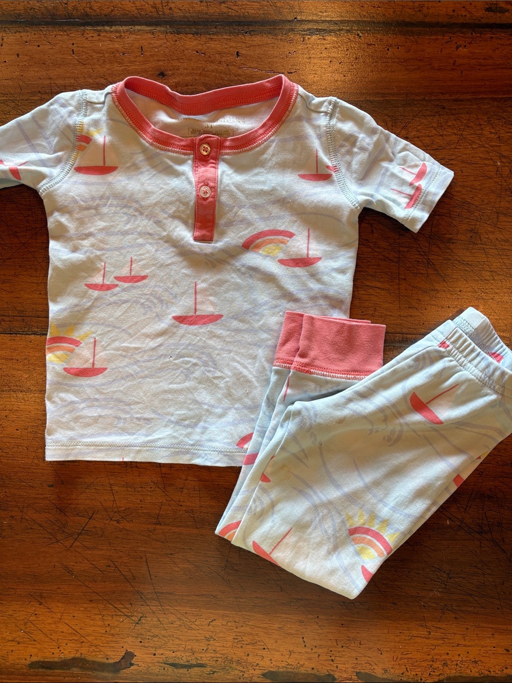 TBBC | 💯 Pima cotton Coral Sailboat Short-Sleeve Pajama Set | 3T